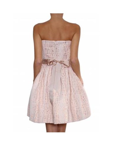 Vestido brocado "animal print" crudo/rosa, corte princesa