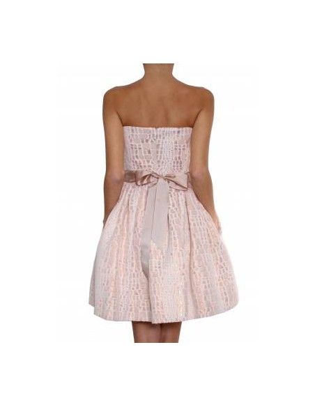 Vestido brocado "animal print" crudo/rosa, corte princesa