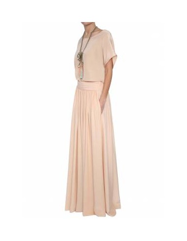 Falda larga de seda con fajín drapeado en cuarzo